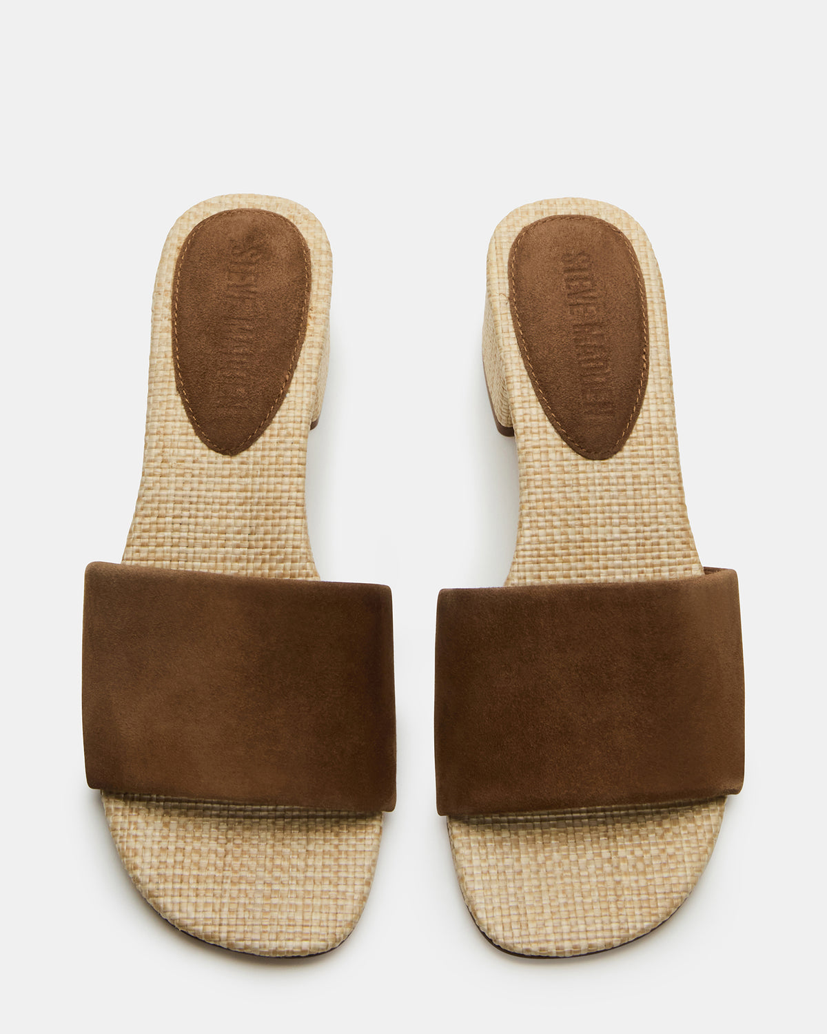 HAILEE Chestnut Suede Women's Square-Toe Raffia Block Heel Mule Sandal | Steve Madden Special Offer