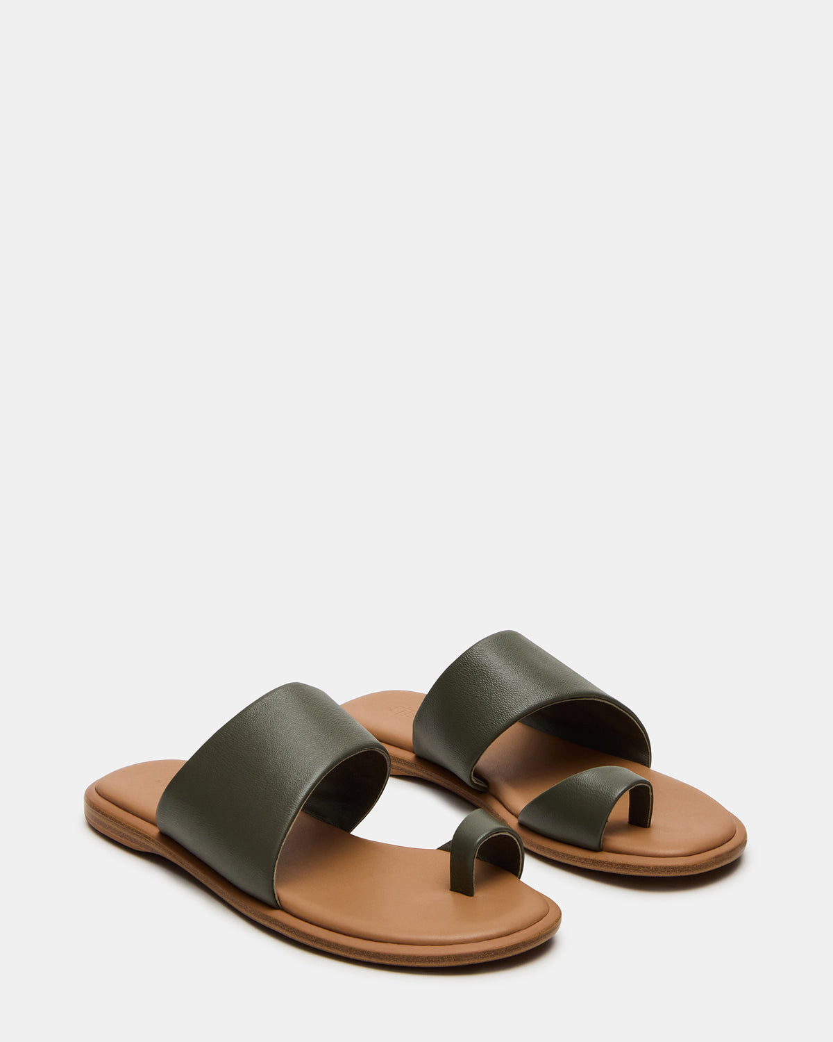 ZANI Olive Leather Women's Slide Sandal | Steve Madden Smart Buy