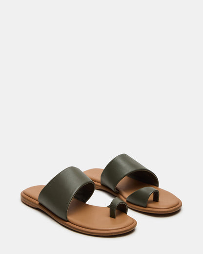 ZANI Olive Leather Women's Slide Sandal | Steve Madden Smart Buy