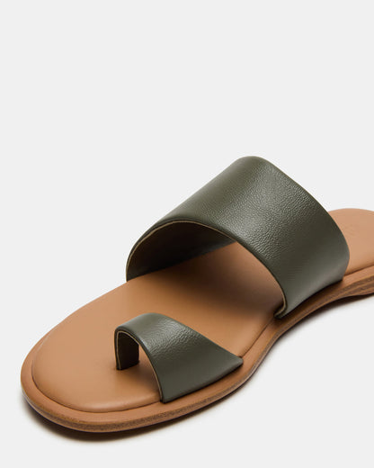 ZANI Olive Leather Women's Slide Sandal | Steve Madden Smart Buy