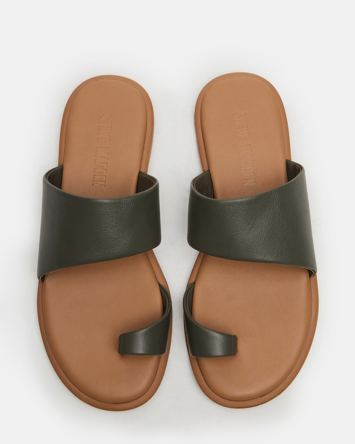 ZANI Olive Leather Women's Slide Sandal | Steve Madden Smart Buy