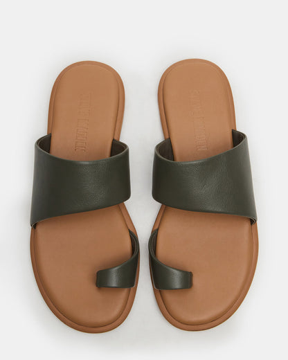 ZANI Olive Leather Women's Slide Sandal | Steve Madden Smart Buy