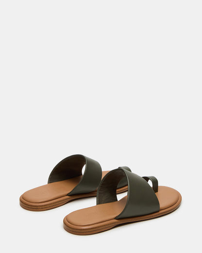 ZANI Olive Leather Women's Slide Sandal | Steve Madden Smart Buy
