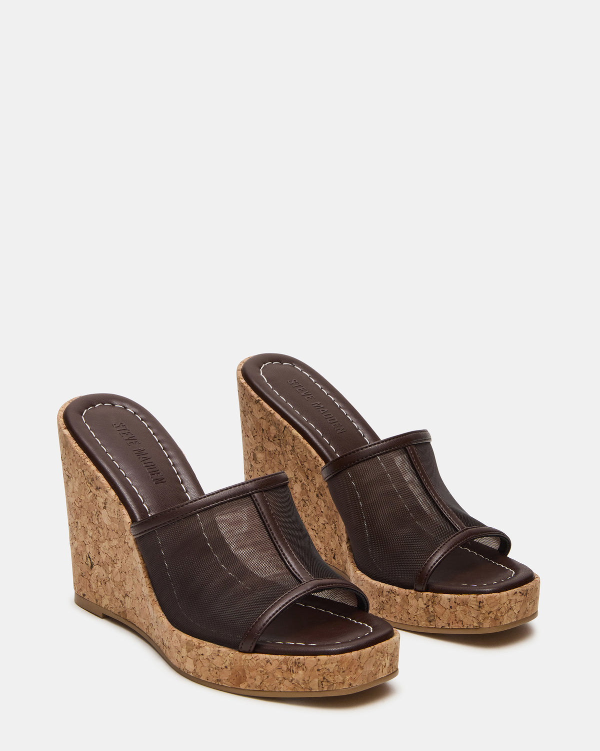 CRUZ Brown Square-Toe Platform Mesh Wedge Mule Women's Sandal | Steve Madden Special Offer