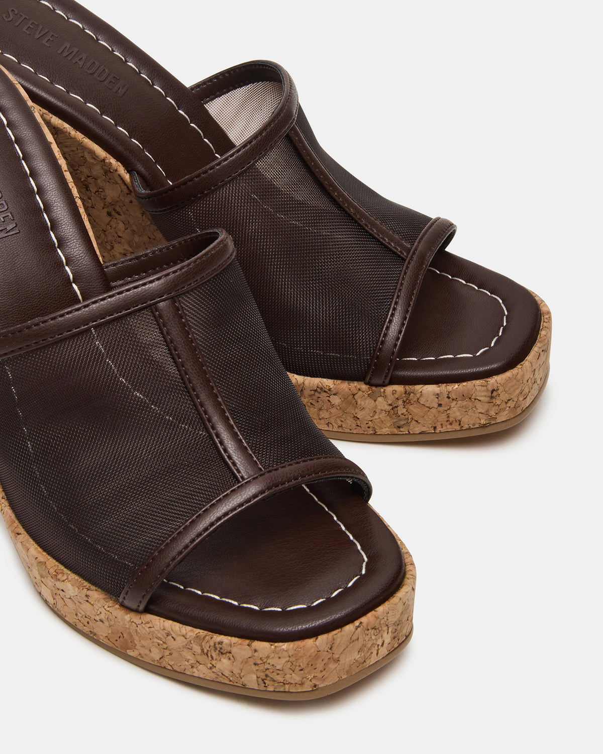 CRUZ Brown Square-Toe Platform Mesh Wedge Mule Women's Sandal | Steve Madden Special Offer