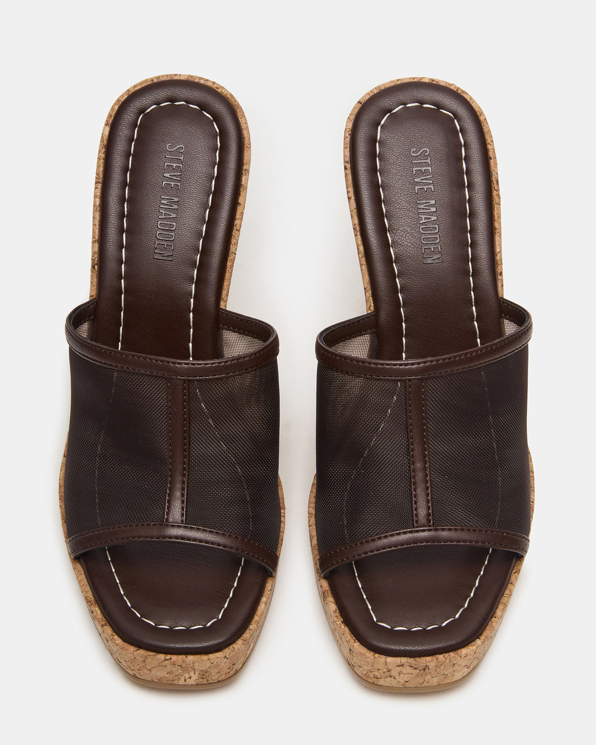 CRUZ Brown Square-Toe Platform Mesh Wedge Mule Women's Sandal | Steve Madden Special Offer