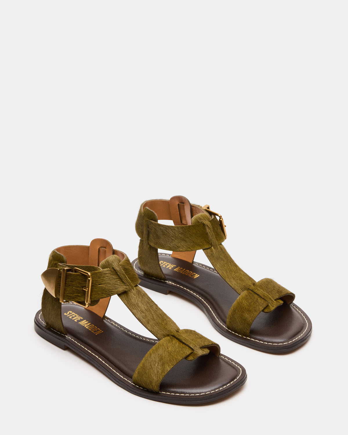 BRAZINN Olive Strappy Flat Sandal Women's Sandal | Steve Madden Trending