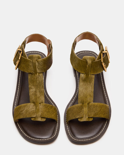 BRAZINN Olive Strappy Flat Sandal Women's Sandal | Steve Madden Trending