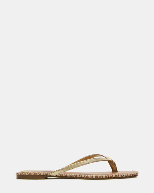 MARELLA Gold Leather Women's Thong Square-Toe Sandal | Steve Madden Quality
