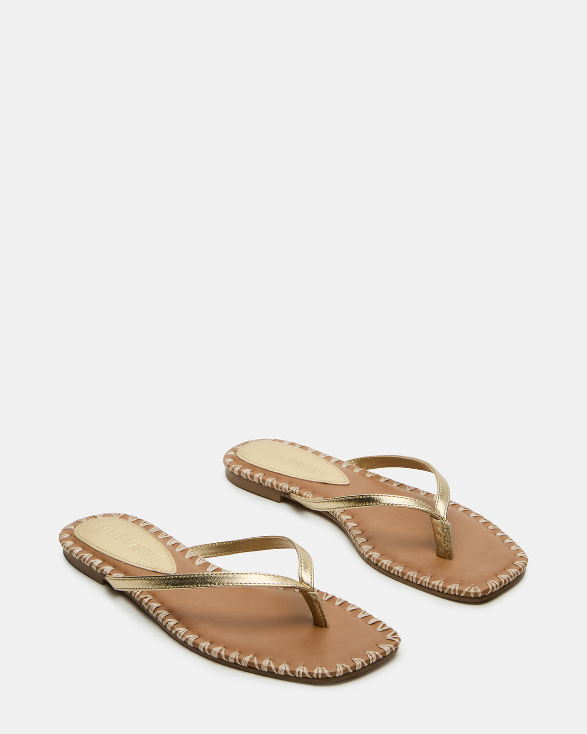 MARELLA Gold Leather Women's Thong Square-Toe Sandal | Steve Madden Quality