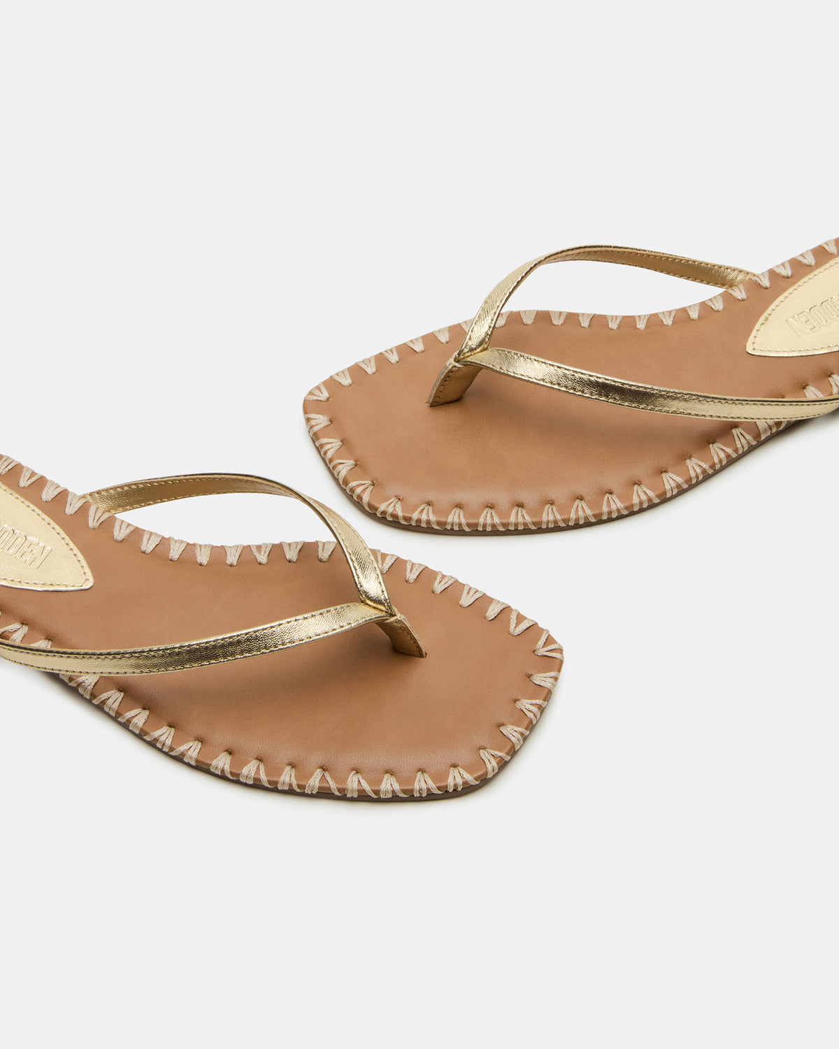 MARELLA Gold Leather Women's Thong Square-Toe Sandal | Steve Madden Quality