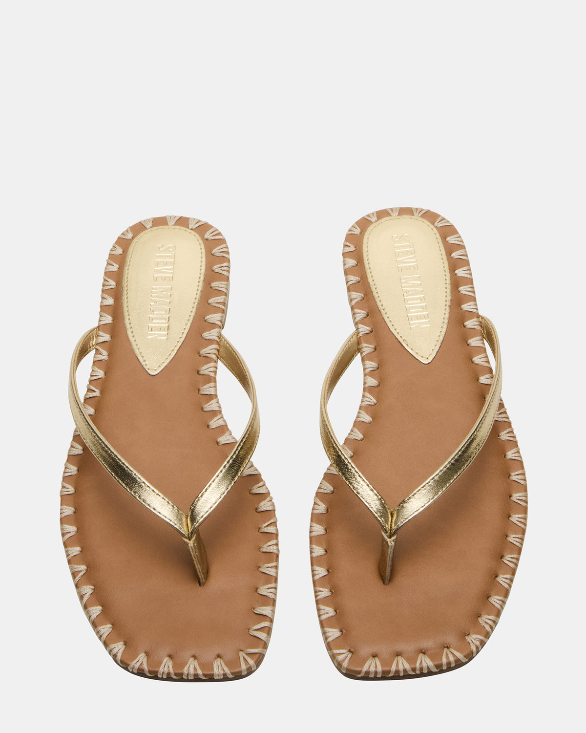 MARELLA Gold Leather Women's Thong Square-Toe Sandal | Steve Madden Quality