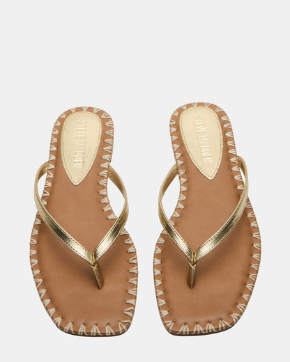 MARELLA Gold Leather Women's Thong Square-Toe Sandal | Steve Madden Quality