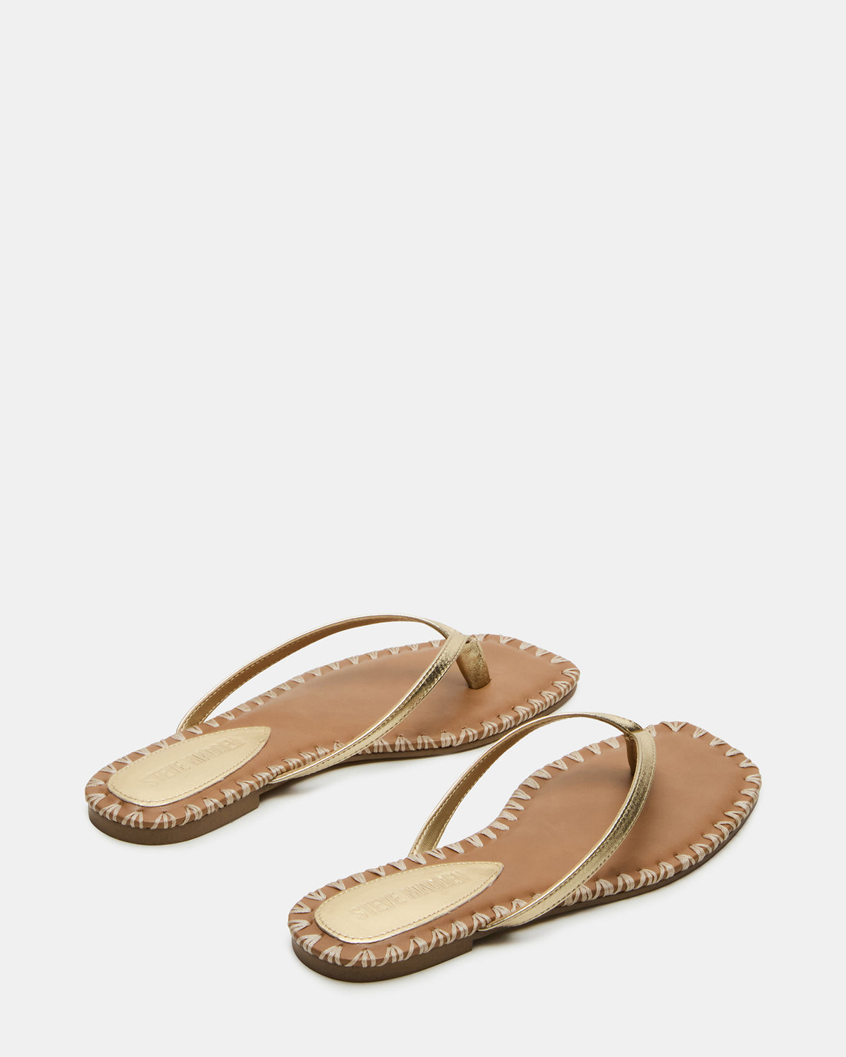 MARELLA Gold Leather Women's Thong Square-Toe Sandal | Steve Madden Quality