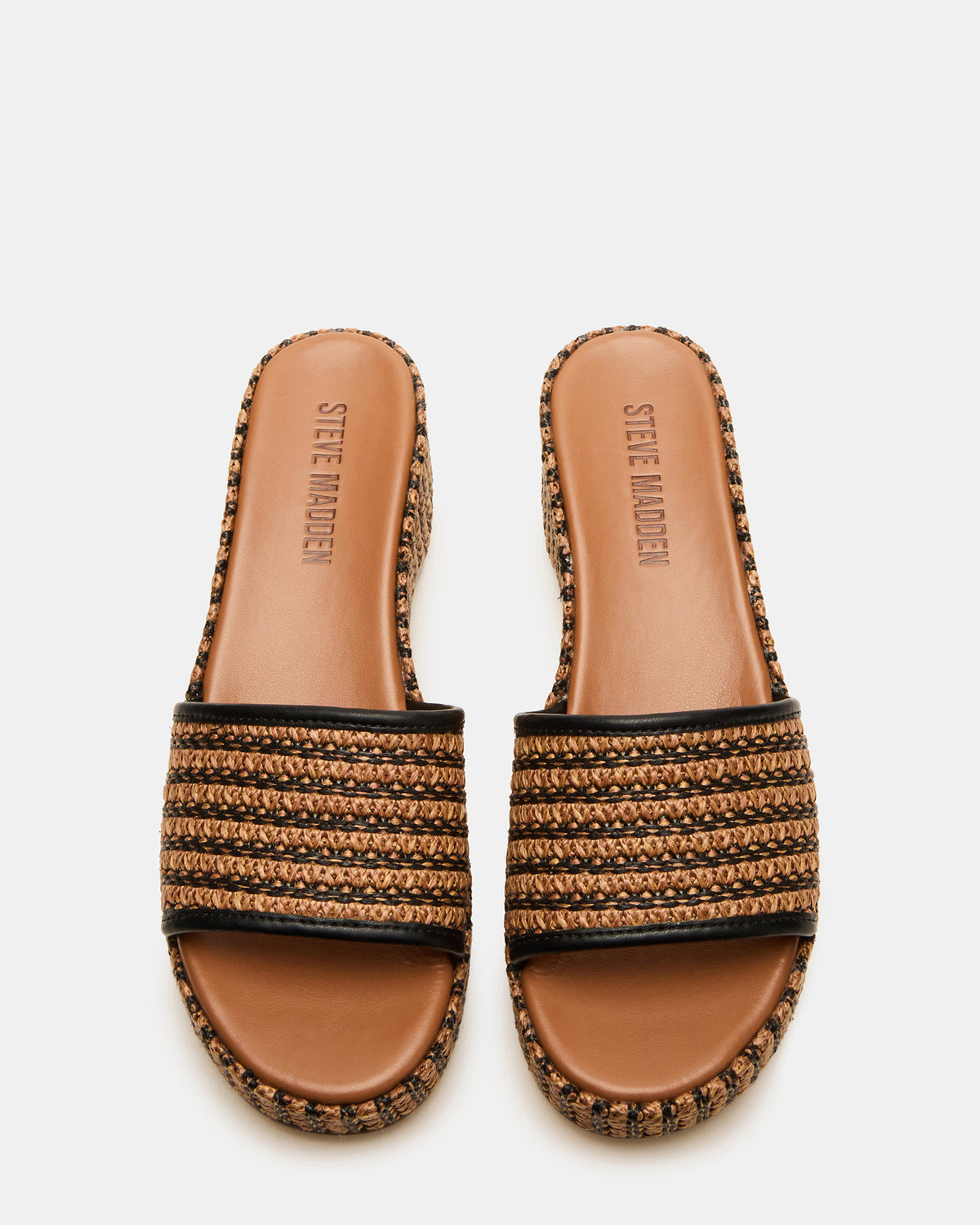 COSIMA Black/Beige Platform Raffia Slide Women's Sandal | Steve Madden Latest