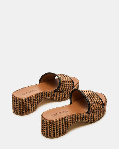 COSIMA Black/Beige Platform Raffia Slide Women's Sandal | Steve Madden Latest