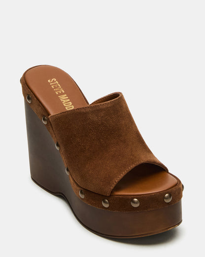 JOVIE Chestnut Suede Platform Studded Wedge Women's Sandal | Steve Madden Best Price