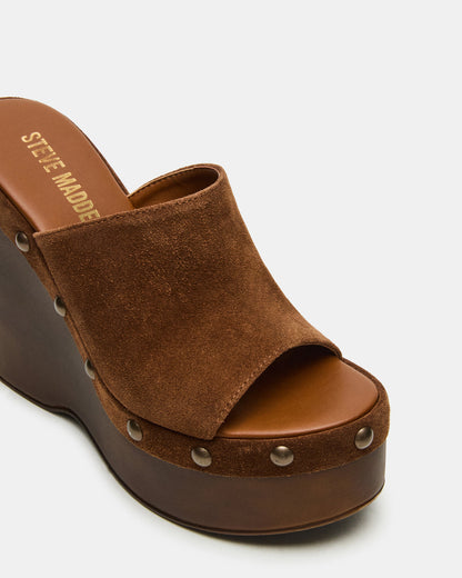 JOVIE Chestnut Suede Platform Studded Wedge Women's Sandal | Steve Madden Best Price