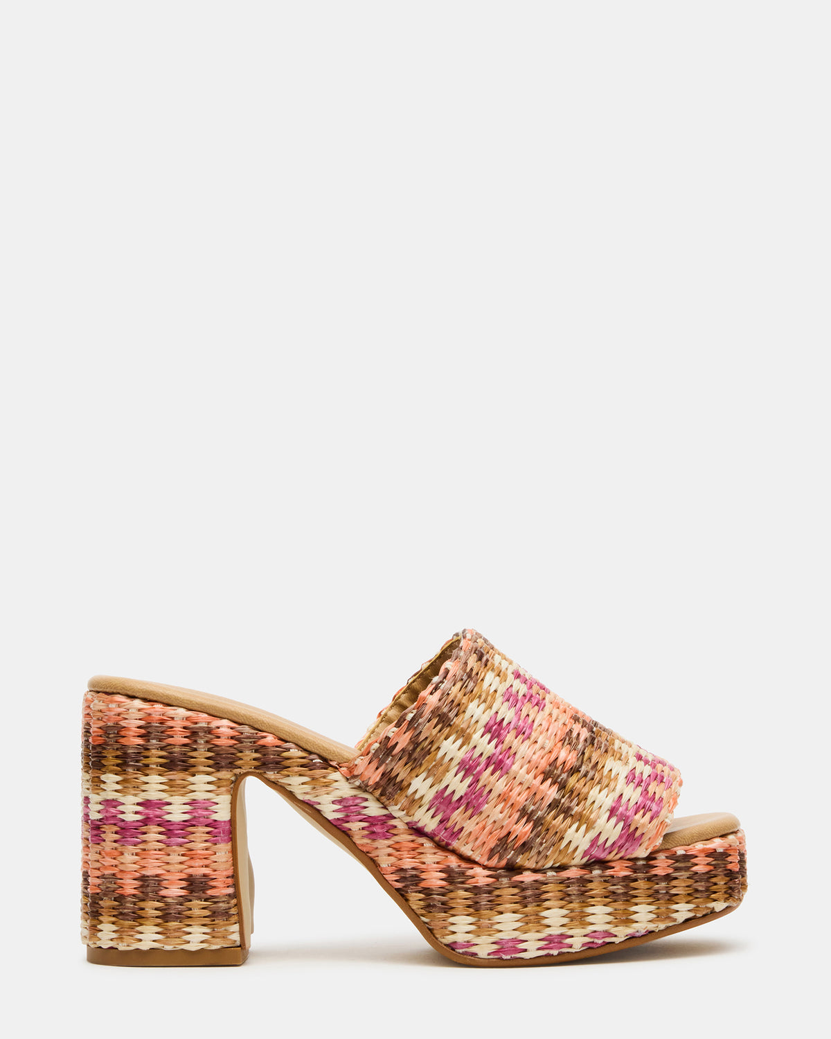 KOLA Pink Raffia Platform Square-Toe Block Heel Mule Women's Sandal | Steve Madden Quality