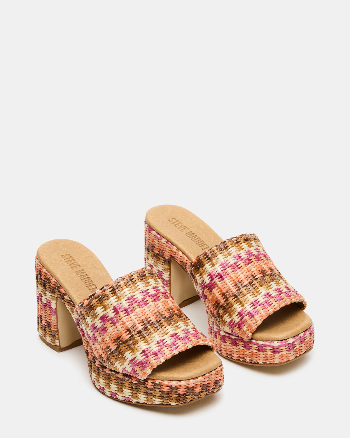 KOLA Pink Raffia Platform Square-Toe Block Heel Mule Women's Sandal | Steve Madden Quality