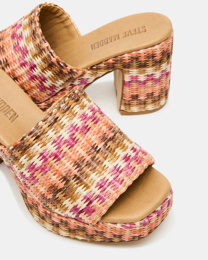 KOLA Pink Raffia Platform Square-Toe Block Heel Mule Women's Sandal | Steve Madden Quality