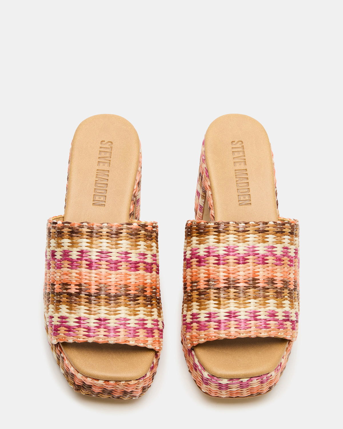 KOLA Pink Raffia Platform Square-Toe Block Heel Mule Women's Sandal | Steve Madden Quality