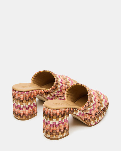 KOLA Pink Raffia Platform Square-Toe Block Heel Mule Women's Sandal | Steve Madden Quality