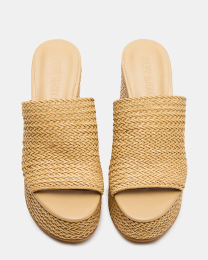 CASSI Natural Platform Raffia Wedge Women's Sandal | Steve Madden Classic