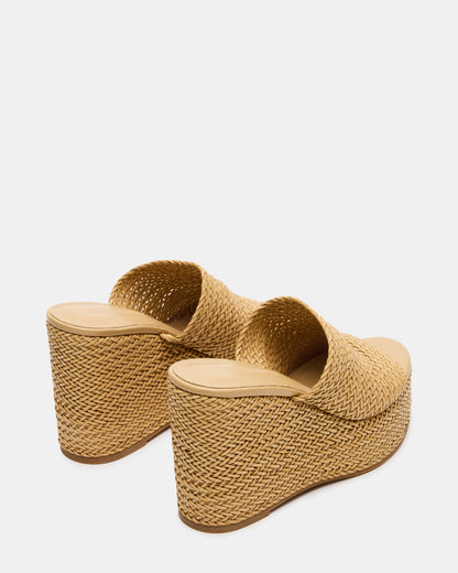 CASSI Natural Platform Raffia Wedge Women's Sandal | Steve Madden Classic