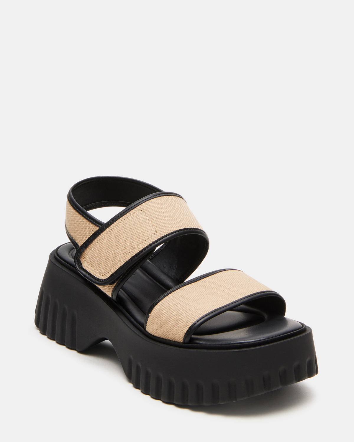 GROVER Black/Tan Women's Square-Toe Platform Sandal | Steve Madden Discount