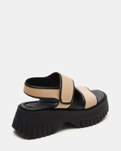 GROVER Black/Tan Women's Square-Toe Platform Sandal | Steve Madden Discount