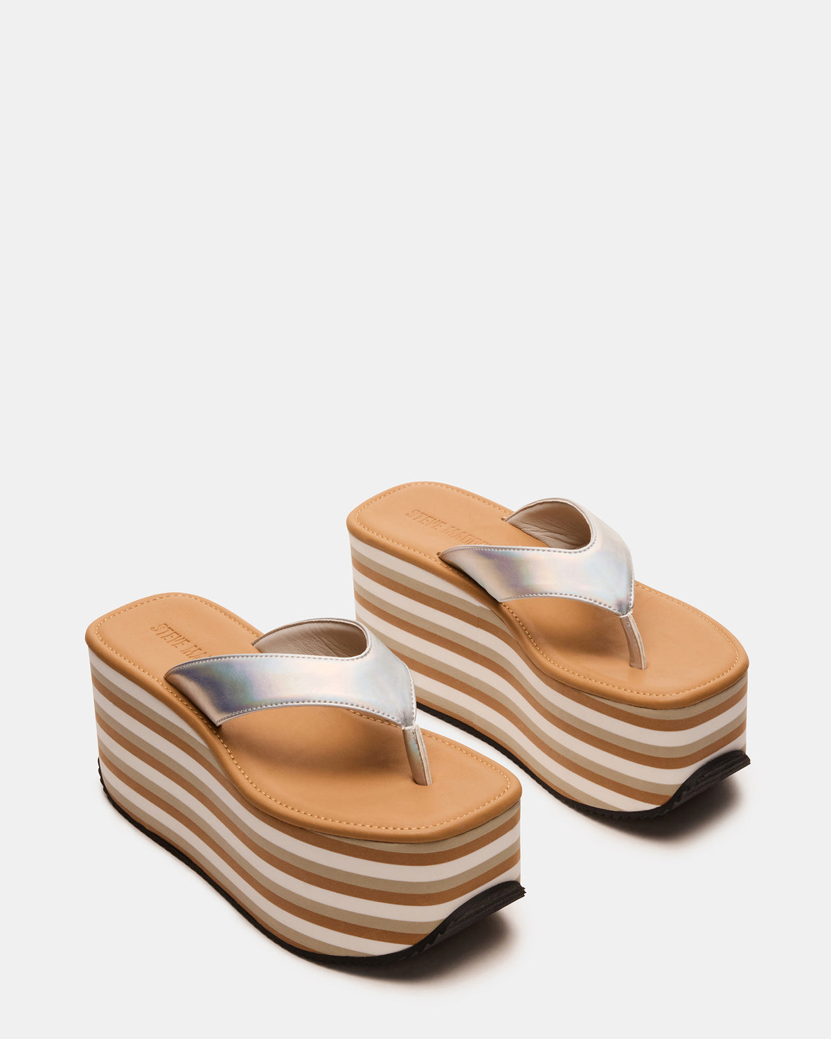 SEVILLA Natural Multi Thong Platform Chunky Flatform Square-Toe Women's Sandal | Steve Madden Premium