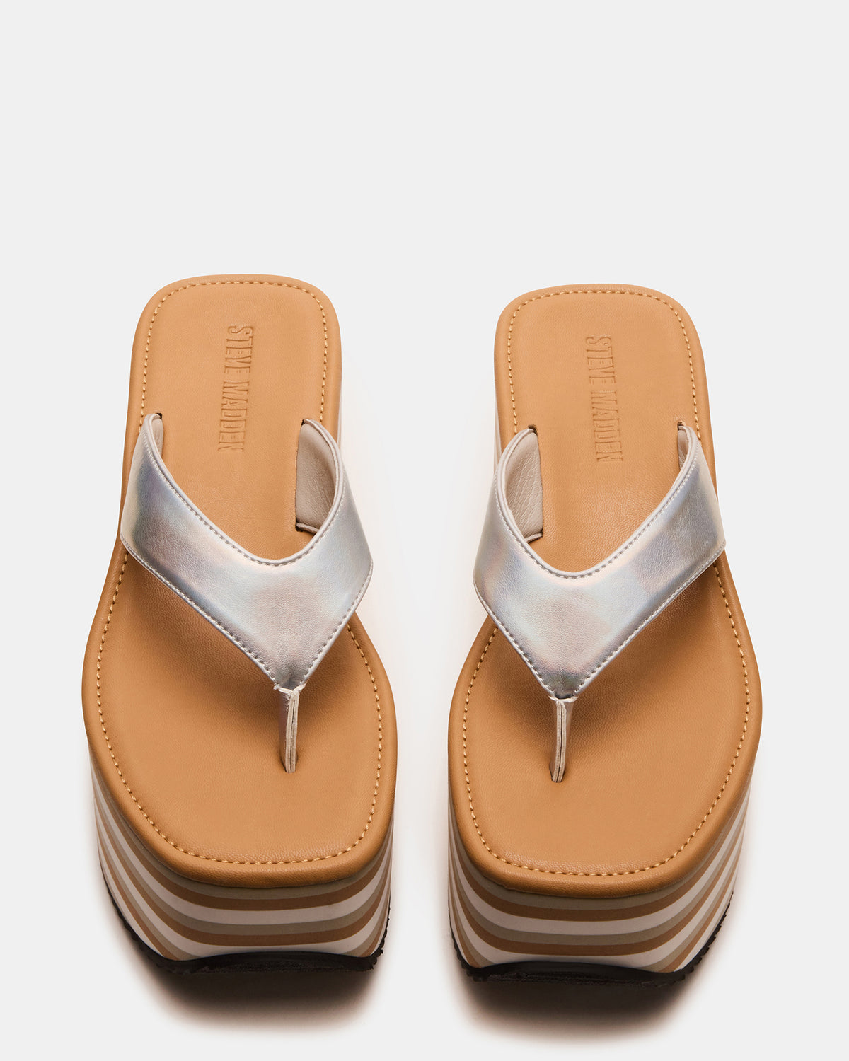 SEVILLA Natural Multi Thong Platform Chunky Flatform Square-Toe Women's Sandal | Steve Madden Premium