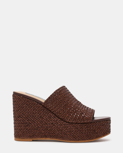 CASSI Brown Platform Raffia Wedge Women's Sandal | Steve Madden Quality