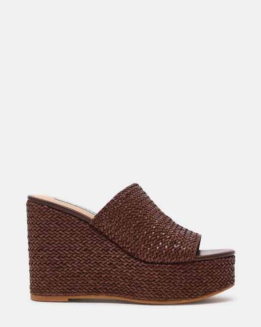 CASSI Brown Platform Raffia Wedge Women's Sandal | Steve Madden Quality