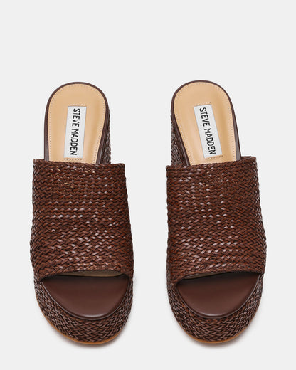 CASSI Brown Platform Raffia Wedge Women's Sandal | Steve Madden Quality