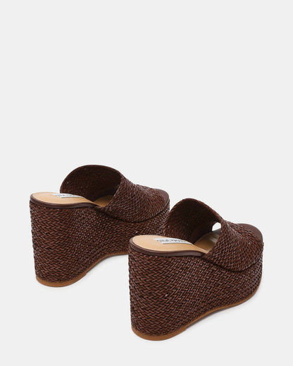 CASSI Brown Platform Raffia Wedge Women's Sandal | Steve Madden Quality