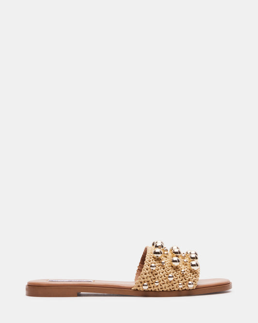 KEELY Natural Raffia Women's Studded Slides | Steve Madden Smart Buy