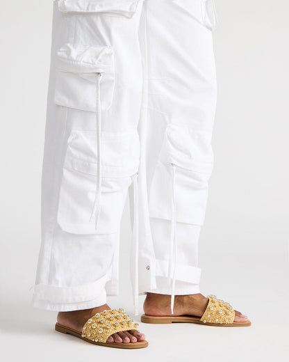 KEELY Natural Raffia Women's Studded Slides | Steve Madden Smart Buy