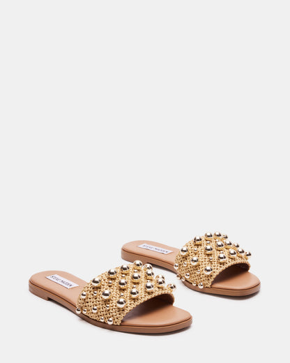 KEELY Natural Raffia Women's Studded Slides | Steve Madden Smart Buy