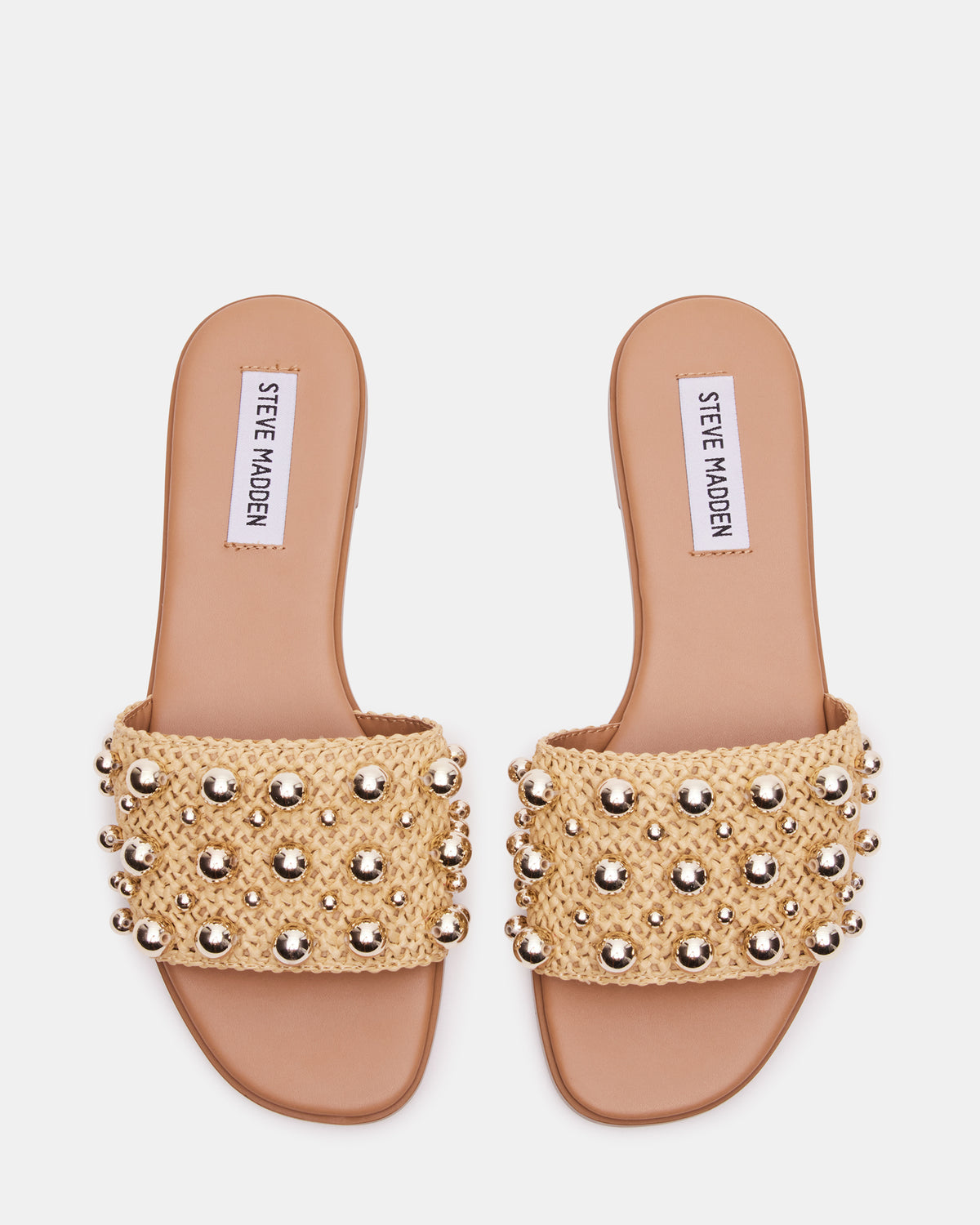 KEELY Natural Raffia Women's Studded Slides | Steve Madden Smart Buy