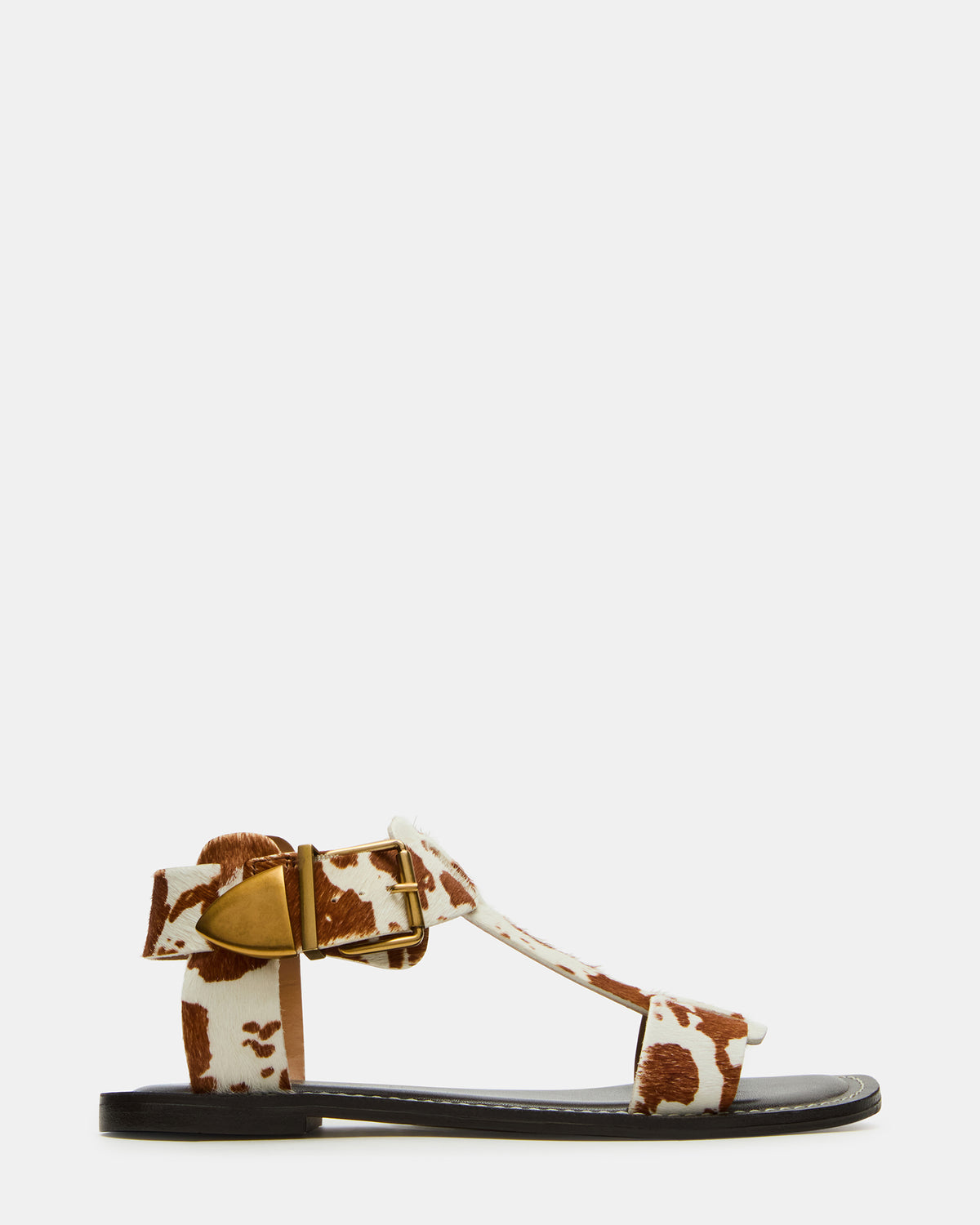 BRAZINN Brown Cow Print Strappy Flat Sandal Women's Sandal | Steve Madden Best Price