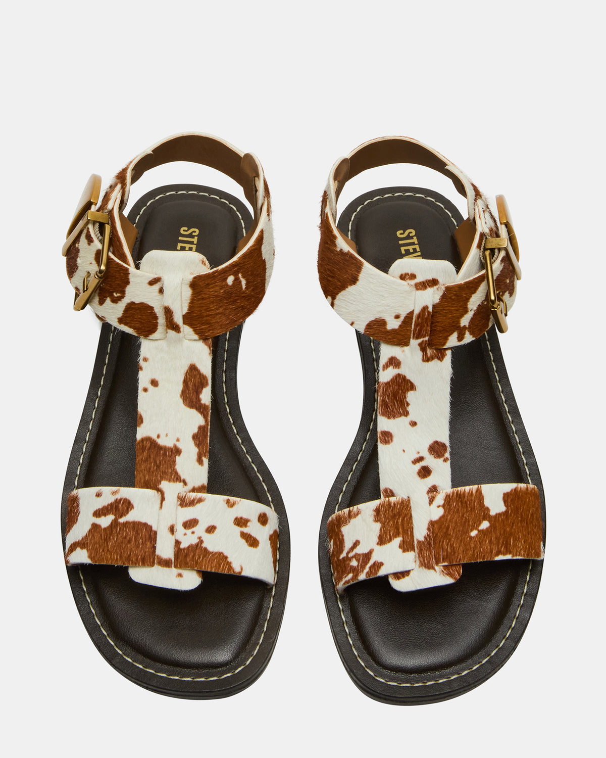 BRAZINN Brown Cow Print Strappy Flat Sandal Women's Sandal | Steve Madden Best Price