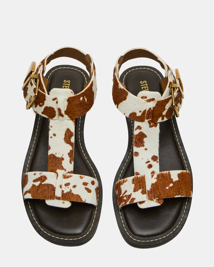 BRAZINN Brown Cow Print Strappy Flat Sandal Women's Sandal | Steve Madden Best Price