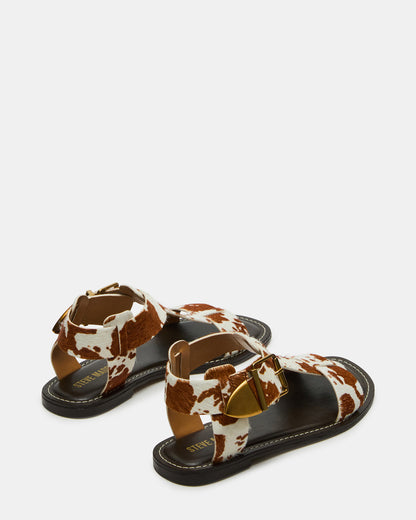 BRAZINN Brown Cow Print Strappy Flat Sandal Women's Sandal | Steve Madden Best Price