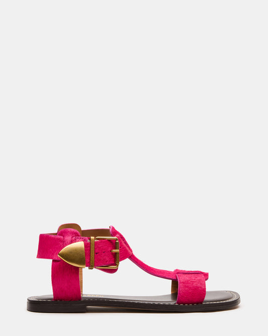 BRAZINN Hot Pink Strappy Flat Sandal Women's Sandal | Steve Madden New