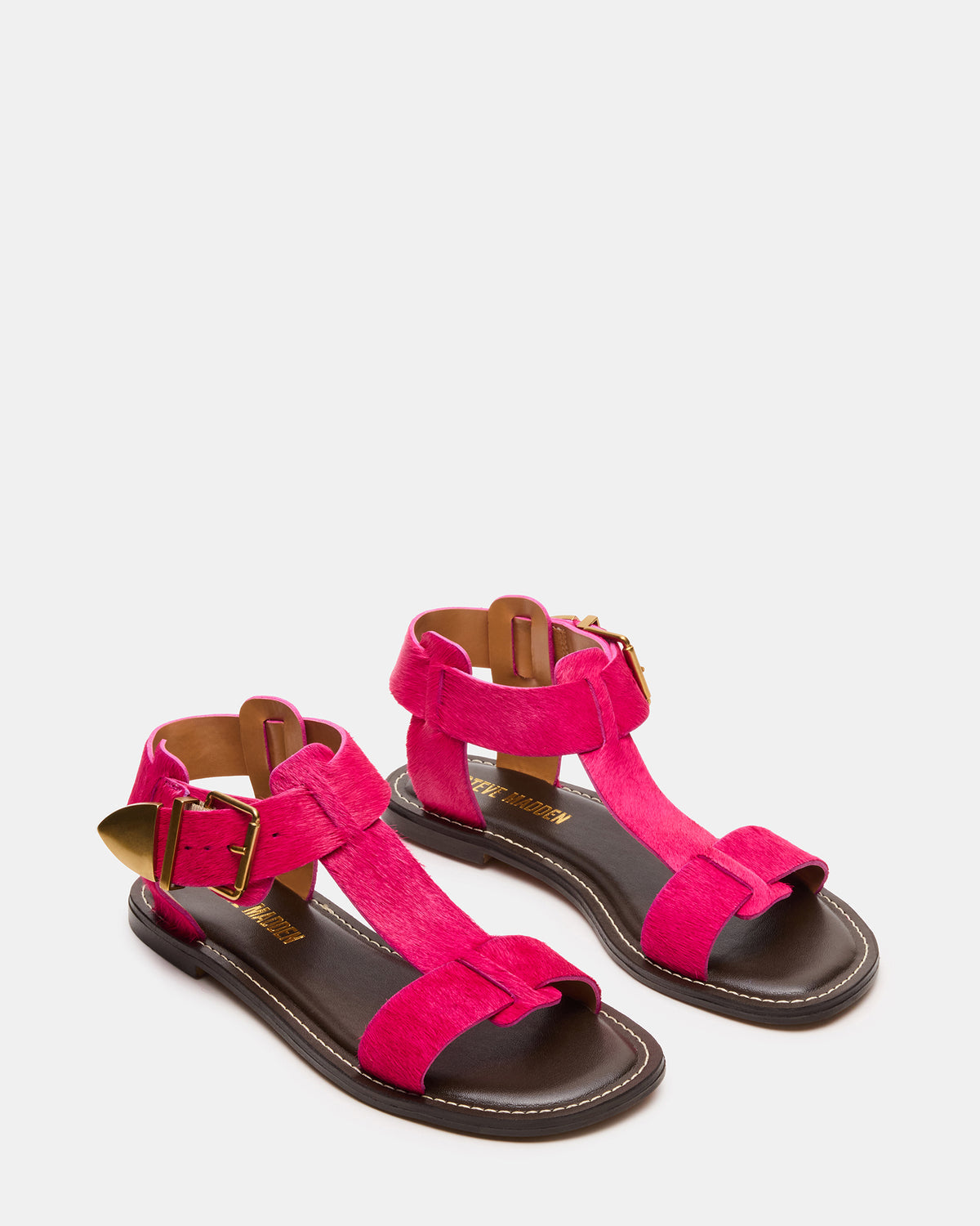 BRAZINN Hot Pink Strappy Flat Sandal Women's Sandal | Steve Madden New