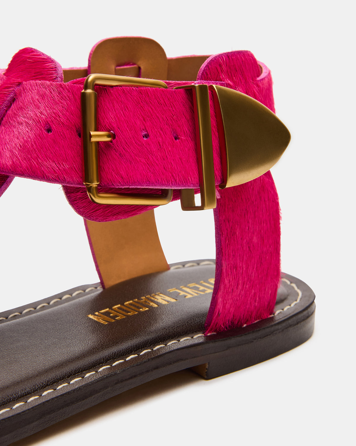 BRAZINN Hot Pink Strappy Flat Sandal Women's Sandal | Steve Madden New