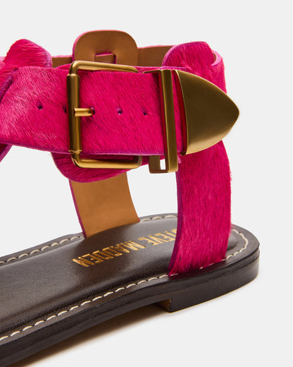 BRAZINN Hot Pink Strappy Flat Sandal Women's Sandal | Steve Madden New