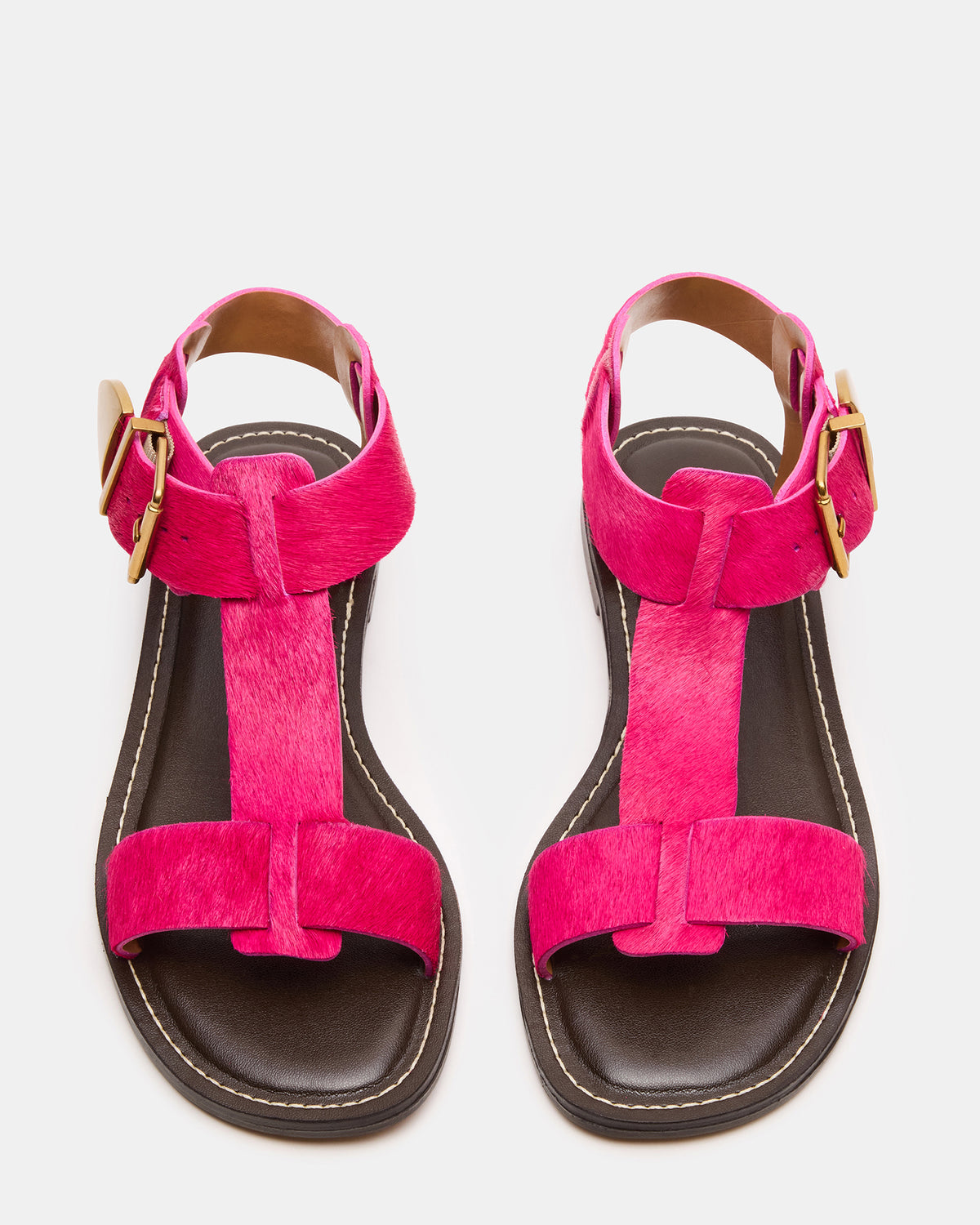 BRAZINN Hot Pink Strappy Flat Sandal Women's Sandal | Steve Madden New